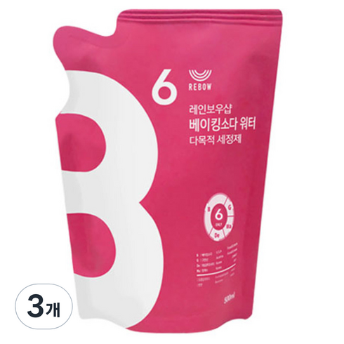 레인보우샵 베이킹소다 워터 다목적세정제 리필, 500ml, 3개