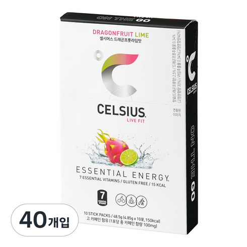 셀시어스 OTG 온더고 비타민 피트니스 에너지드링크 드래곤푸룻라임, 4.85g, 40개입