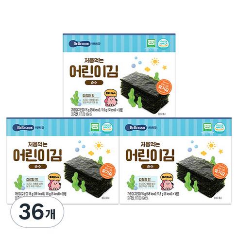 베베쿡 처음 먹는 어린이 김, 15g, 36개, 순수