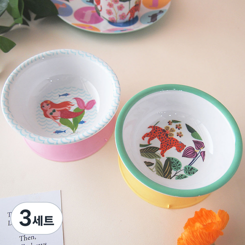 진저 유아용 디자인 식기 흡착볼 2종 세트, 와일드 보타니컬, 인어공주, 3세트