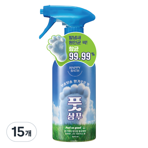 해피바스 필쏘굿 보송보송 항균 케어 풋샴푸 그린 시트러스향, 1개입, 15개, 500ml