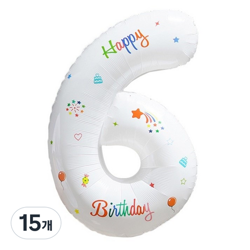 세컨드베스트 깔끔한 화이트 파티풍선 80cm, 프린트 숫자 6, 15개