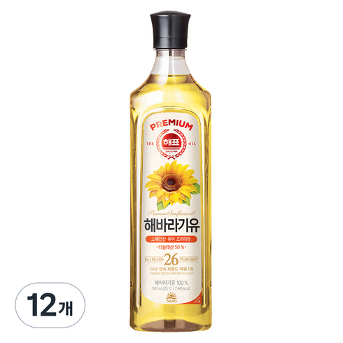 해표 해바라기유, 900ml, 12개