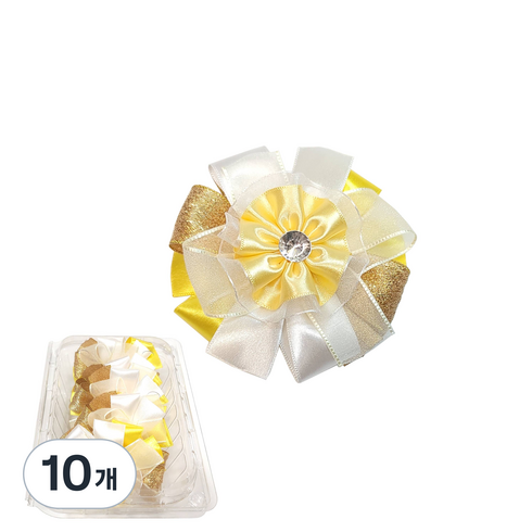 데코플러스 완성리본 오간디꽃A, 노랑, 10개