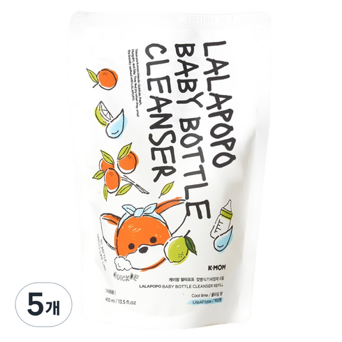 케이맘 랄라포포 젖병식기세정제 쿨라임향 액상형 리필, 400ml, 5개