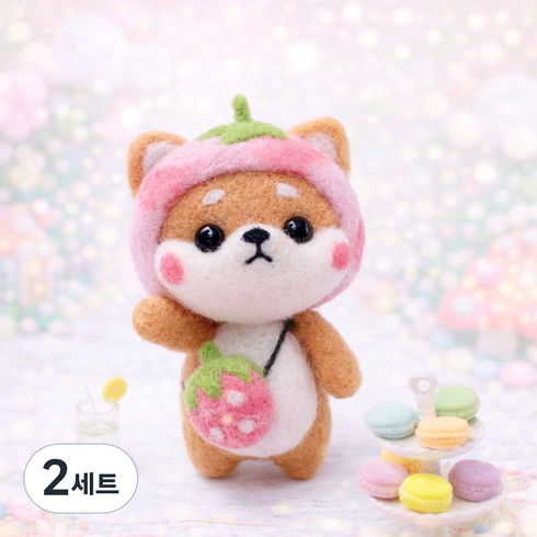 아트조이 DIY 양모펠트 키트, 2세트, 핑크딸기시바