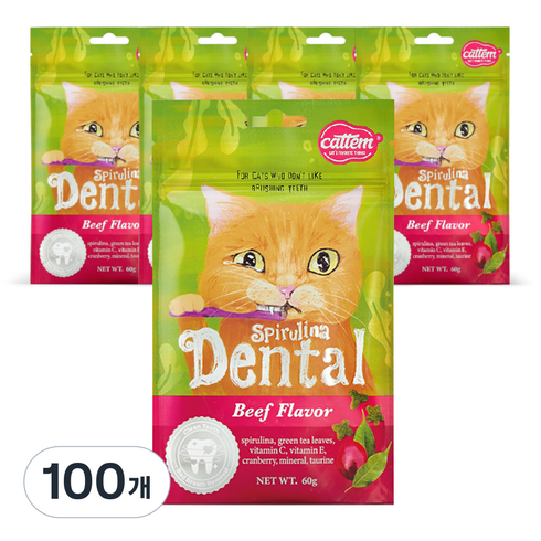 캣템 스피루리나 고양이 덴탈 간식, 비프, 60g, 100개