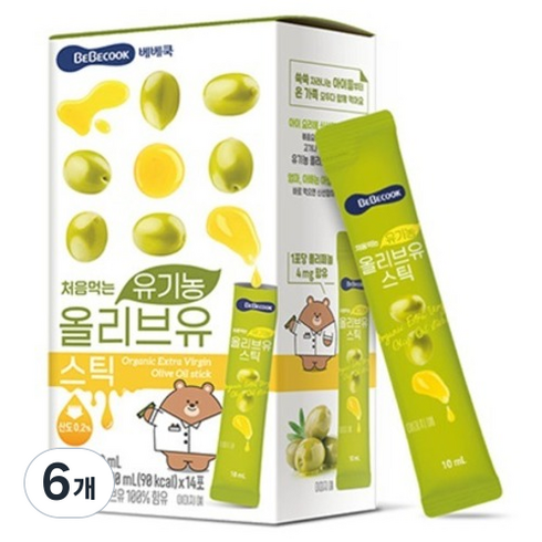 베베쿡 처음먹는 유기농 올리브유 스틱 14p, 140ml, 6개