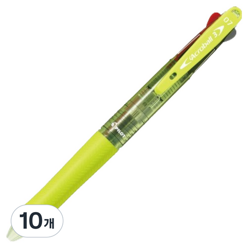 파이롯트 아크로볼 3색 볼펜 0.7mm, 클리어소프트그린, 10개
