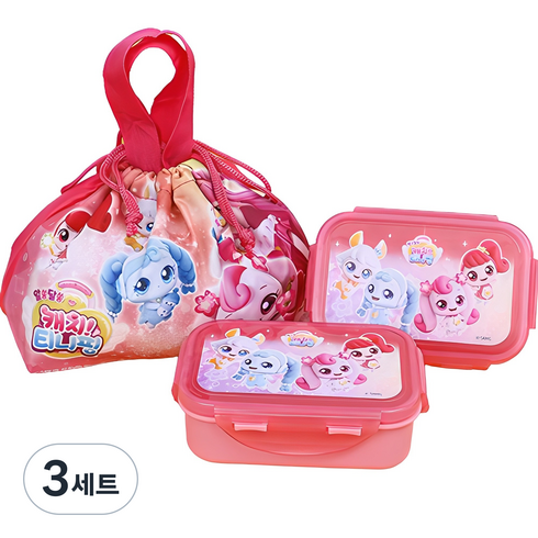 르번 캐치티니핑 도시락 런치 2단 조리개세트 YP5335, 혼합색상, 3세트