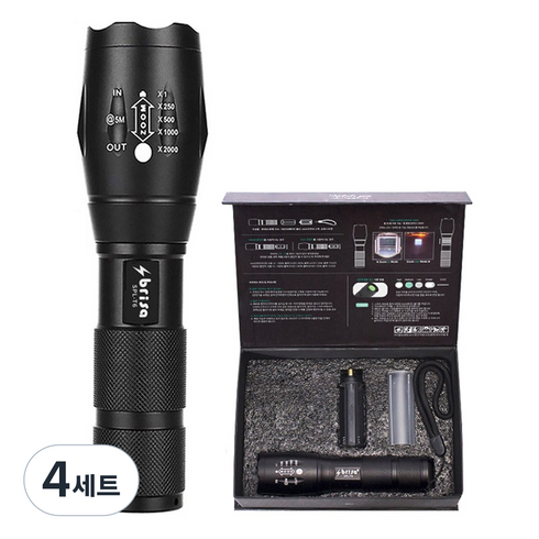 브리사 LED 후레쉬 고휘도 1300루멘 랜턴 SPL-T6 + 전용케이스, 4세트