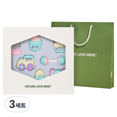 네이쳐러브메레 츄어블 딸랑이 치발기, 치발기 8종, 혼합색상, 3세트