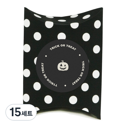 도나앤데코 아주작은반달상자 블랙도트30p + 할로윈 모던 trick or treat 펌킨 원형 4.5cm스티커 30p, 15세트