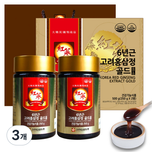 고려인삼유통 6년근 고려홍삼정 골드 + 쇼핑백, 500g, 3개
