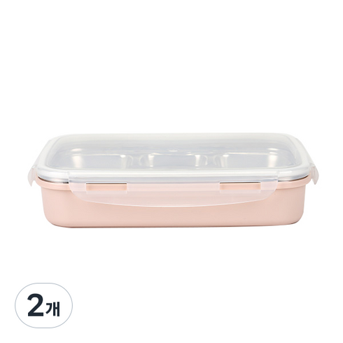 데일리라이크 봉봉 스텐 식판, 02 복숭아, 2개, 식판 + 뚜껑