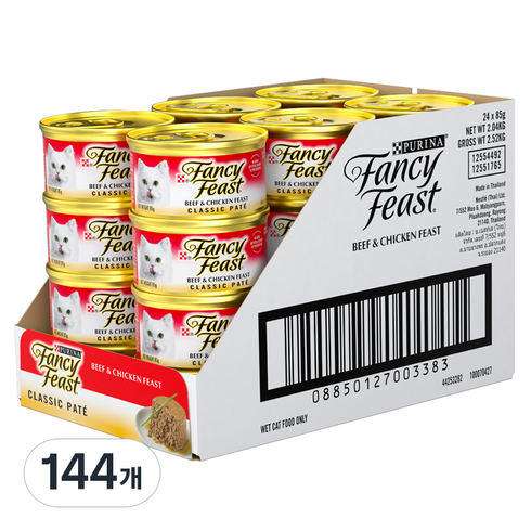 팬시피스트 생후 3개월 이후 고양이 화이트라벨 클래식 주식캔, 닭+소, 85g, 144개