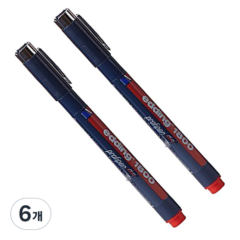 에딩 e 1800/0.1mm/프로피펜/제도용펜/2, 적색, 6개