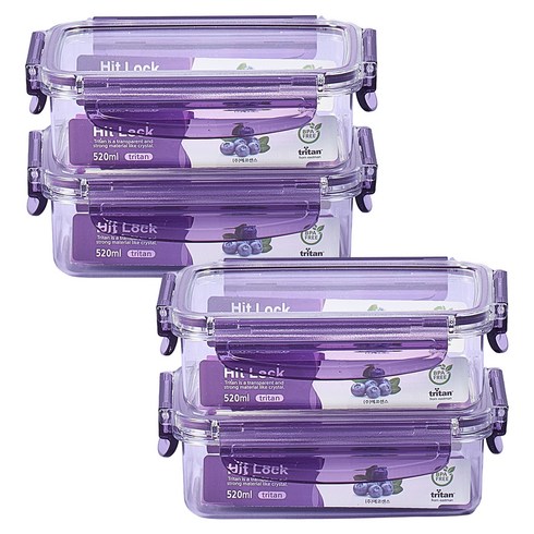 에코센스 히트락 올트라이탄 직사각 밀폐용기 세트, 1세트, 520ml(4p)
