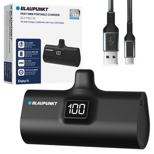 블라우풍트 LED 도킹형 고속충전 보조배터리 5000mAh, BLACK, BLP-PB615K