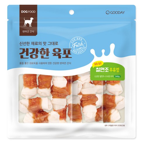 굿데이 강아지 건강한 육포말이 우유껌 간식, 칠면조, 240g, 1개