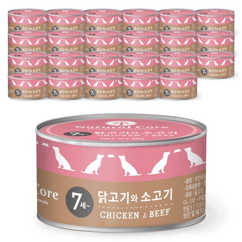 네츄럴코어 강아지 간식 캔, 혼합맛(닭고기/소고기), 95g, 24개