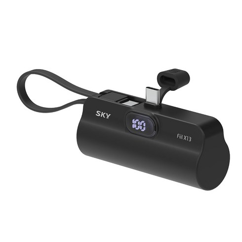 SKY 필 X13 LED 도킹형 일체형 C타입 빌트인 C타입 케이블 스탠드 휴대용 미니 보조배터리, SKY-X13LCC(C타입), 블랙
