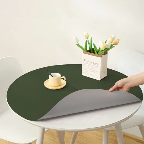 모노플리 방수 원형 투톤 테이블 매트, 그린그레이, 60cm, 1개