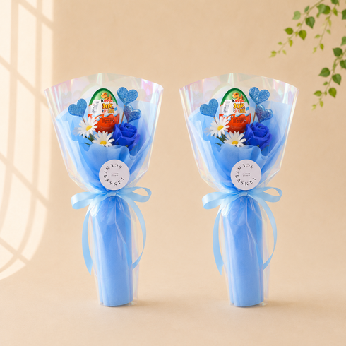 센트바스켓 하트빔 킨더조이 + 비누 꽃다발 세트, 스카이(꽃다발), 킨더조이(랜덤발송)