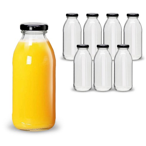 미르코리아 신형 B 유리 주스병 철캡블랙, 300ml, 8개