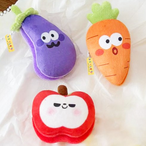 아이끌레 채소 가게 인형 키링 사과 + 당근 + 가지 세트, 6cm, 혼합색상, 1세트