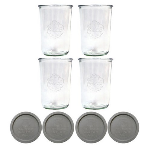WECK Mold743 유리병 + PE 뚜껑 그린레이 세트, 850ml, 4세트