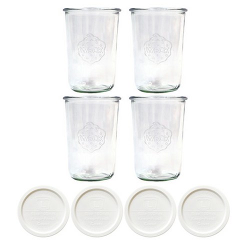WECK 743 유리병 850ml x 4p + PE 뚜껑 4p 세트 밀크, 1세트