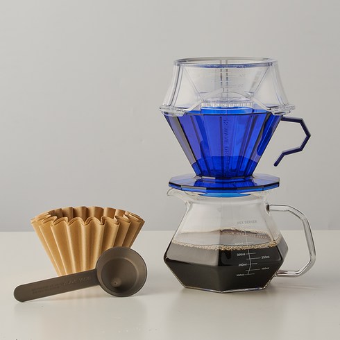 빈플러스 디자인 에디션 커피 올인원 오토 핸드드립세트 블루, 1세트, 5종, 600ml