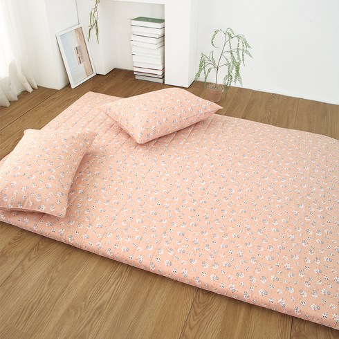 애프터식스 플라워티 누빔 요커버 + 요솜 세트, 피치