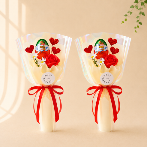 센트바스켓 하트빔 킨더조이 + 비누 꽃다발 세트, 레드(꽃다발), 킨더조이(랜덤발송)
