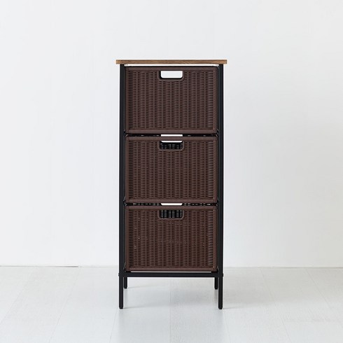 마켓비 알로타 선반 390 라탄 세트 WP3009, 1개, 블랙 + 다크브라운, 3단