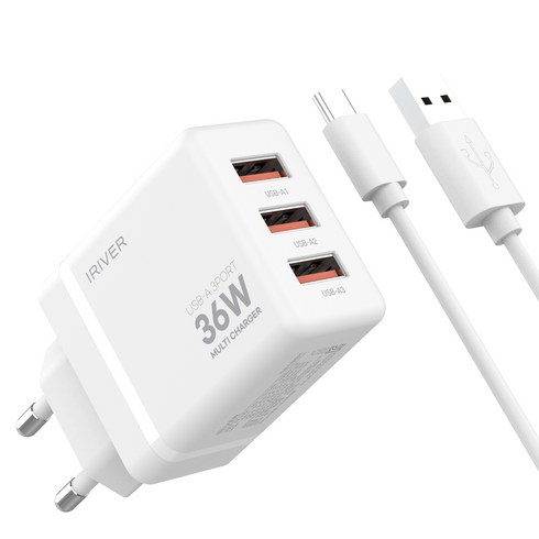 아이리버 36W 3포트 멀티 충전기 USB-A/A/A, 화이트, 1개