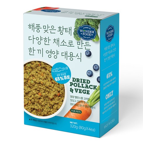 원더푸드 전연령용 강아지 한 끼 영양 대용식 사료 4p, 황태, 320g, 1개