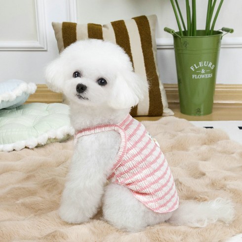 파스텔펫 반려동물 컬러 줄무늬 민소매, 핑크, 1개