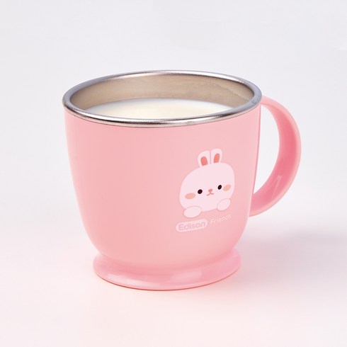 에디슨 프렌즈 논슬립 스텐 한손컵, 토끼 래니 핑크, 1개, 240ml