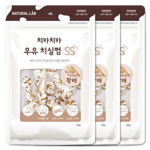 네츄럴랩 강아지 치카치카 우유 치실껌 SS, 황태, 42g, 3개