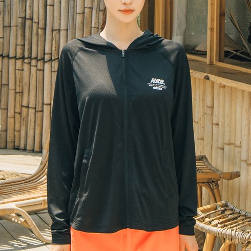 헤링본 여성용 메쉬 래쉬가드 후드집업 루즈핏 수영복 비치웨어 상의 RE332W