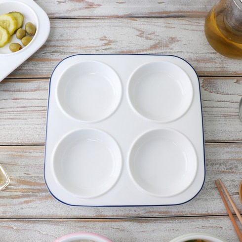 블룸엣홈 코발트 플레이팅 4칸 나눔접시, 화이트 + 코발트, 1개