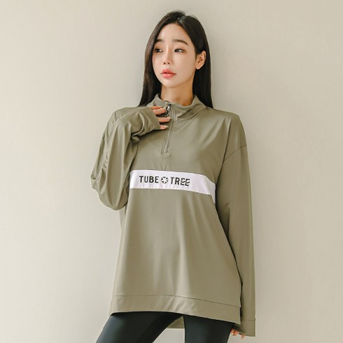 튜브트리 여성용 루즈핏 아노락 반집업 래쉬가드 상의 B8222