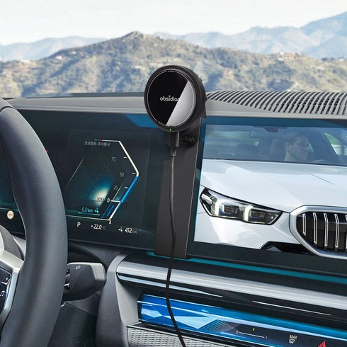 옵시디언 BMW 커브드 디스플레이 Qi2 핸드폰 고속 무선충전거치대, 블랙, CT-MW9PE+CT-HCB03