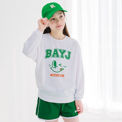 BAYJ 스마일 래쉬가드 긴팔 상의 + 반바지 세트
