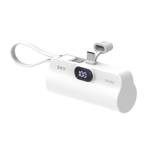 SKY 필 X13 LED 도킹형 일체형 C타입 빌트인 C타입 케이블 스탠드 휴대용 미니 보조배터리, SKY-X13LCC(C타입), 화이트