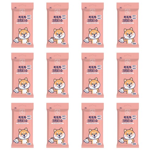 브리더랩 반려동물 똑똑똑 발바닥 엉덩이 크린 물티슈, 30개입, 12개