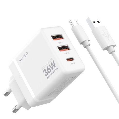 아이리버 36W 3포트 멀티 충전기 USB-A/A/C, 화이트, 1개