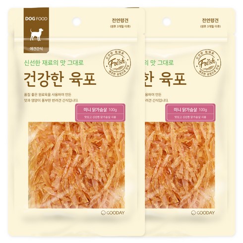 굿데이 강아지 건강한 육포, 미니 닭가슴살, 100g, 2개